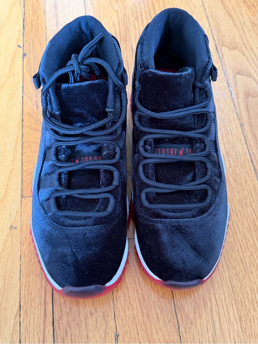 Jordan Kids Black Velvet Sneakers with Red Accents